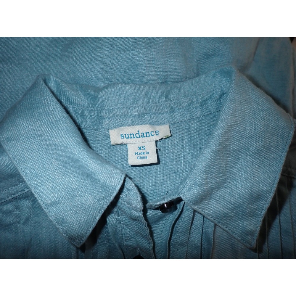 Sundance Womens XS Blue 100% Linen Pintuck Pleated Button Down Long Sleeve Shirt - Picture 5 of 5